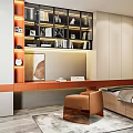 Modern Tatami Bedroom With Built In Storage Cabinets Wooden Desk And Warm Lighting