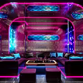 KTV Neon Lit Luxury Interior With Comfortable Sofa Seating And Lounge Area