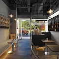 Modern Coffee Shop Interior With Bar Counter Coffee Machine And Pastries On