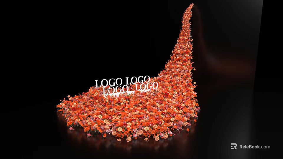 Artistic Floral Installation With Abundant Orange Red Flowers And Elegant Curved Design 3d model 
