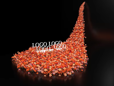 Artistic Floral Installation With Abundant Orange Red Flowers And Elegant Curved Design 3d model