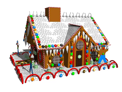 Festive Gingerbread House Photo Spot With Colorful Candies Frosted Roof Chimney And Decorations 3d model