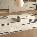 Modern Square Rug with Black White Geometric Patterns in Living Room Interior