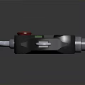 Futuristic Handheld Weapon With Green Screen Red Button And Silver Metallic Barrel