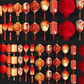 Traditional Chinese Hanging Lanterns With Various Styles Red Beige Colors And Tassels