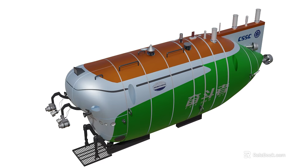Fendouzhe Deep Sea Submersible With Green Orange Silver Exterior And ESSC Logo 3d model 