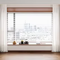 Beige Linen Curtains With Side Panels And Window Blinds Overlooking City View