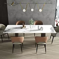 Modern Dining Table Set With Marble Top Mixed Style Chairs And Pendant Lights 3d model