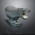 Hippopotamus Sculpture With Open Mouth Standing On Rock Base