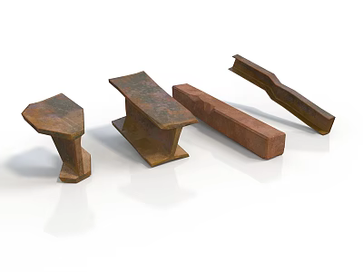 Rusted Metal Industrial Equipment Parts With Various Structural Shapes And Sizes 3d model