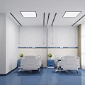 Modern Hospital Room Interior With Two Beds Blue Floor White Walls And Curtains