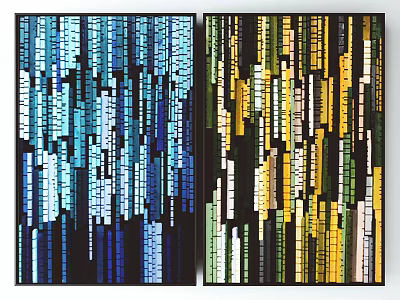 Colorful Abstract Paintings With Vertical Stripes In Blue Yellow Green Hues 3d model