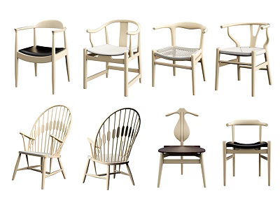 Various Modern Armchair Designs With Wooden Frames And Unique Backrest Styles 3d model