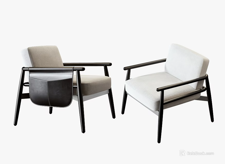 Two Modern Single Sofas With Light Upholstery And Black Wooden Frame 3d model 