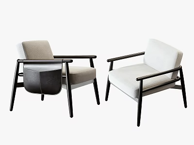 Two Modern Single Sofas With Light Upholstery And Black Wooden Frame 3d model