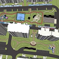 Residential Landscape With High Rise Buildings Green Trees And Children Play Area