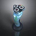 Electric Shaver With Three Blades Blue Body Green Indicator And Black Base