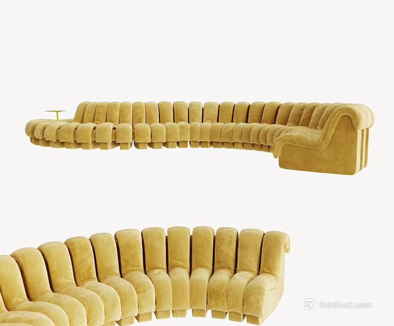 Modern Elegant Curved Yellow Velvet Sectional Sofa with Comfortable Seating Design 3d model 
