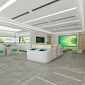 Modern Service Hall Interior With Large Screen Service Counter Green Plants And Sofas 3d model