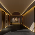 Elegant Hotel Corridor With Traditional Chinese Arched Ceiling Ambient Lighting And Decorative Painting