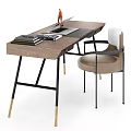 Modern Wooden Desk With Laptop Chair And Metal Legs Design