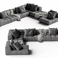 Modern Gray Sectional Sofa Design With Plush Pillows Cozy Throw Blanket And Multiple Layout Options 3d model