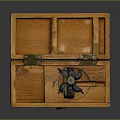 Vintage Wooden Box Featuring Metal Fan Blades And Old Instrument Components