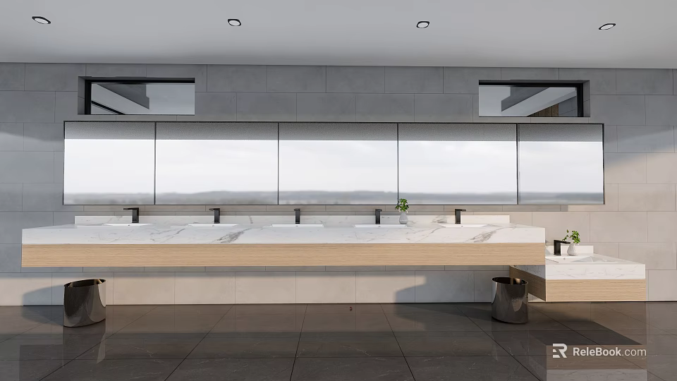 Modern Washbasin With Marble Countertop Double Sinks And Sleek Design 3d model