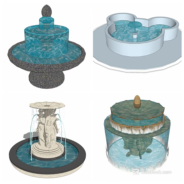 Various Fountain Designs Featuring Multi Tiered Structures Sculptures And Flowing Water Elements 3d model