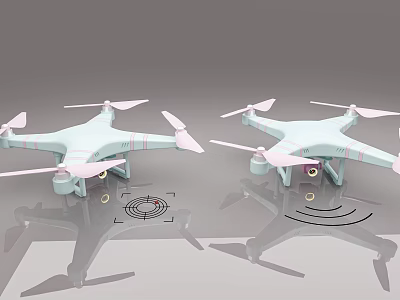Two White Drones With Propellers Camera And Circular Ground Markers 3d model
