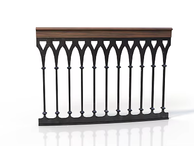 Stylish Arched Baluster Furniture With Black Metal Railings And Wooden Top 3d model