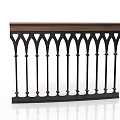 Stylish Arched Baluster Furniture With Black Metal Railings And Wooden Top