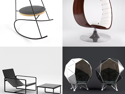 Modern Geometric Accent Chairs With Metal Frames Wooden Details And Stylish Bases 3d model