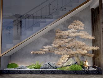 New Chinese style landscape sketch stone pine tree interior landscape sketch staircase landscape sketch courtyard plant sketch Taishan stone 3d model