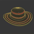 Black Wide Brim Hat With Red Circular Bands And Sleek Speckled Surface