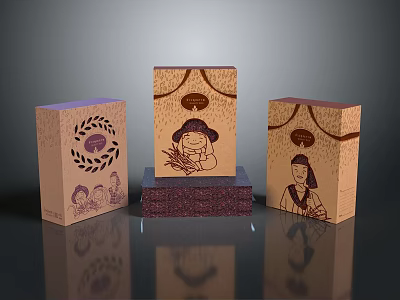 Traditional Decorative Ornament Set With Hand Drawn Illustrations And Wooden Base 3d model