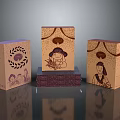 Traditional Decorative Ornament Set With Hand Drawn Illustrations And Wooden Base