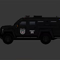 Black Armored Police Vehicle With Roof Emergency Lights And Equipment