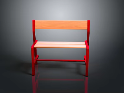 Modern Stylish Dining Chair With Red Frame Wooden Seat And Reflective Surface On Dark Background 3d model