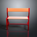 Modern Stylish Dining Chair With Red Frame Wooden Seat And Reflective Surface On Dark Background