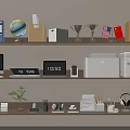 Office Shelves With Folders Globe Trophies Flags Printer Laptop And Stationery