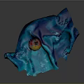 Vibrant Yellow and Red Apple on Blue Crinkled Fabric with Dark Reflective Background