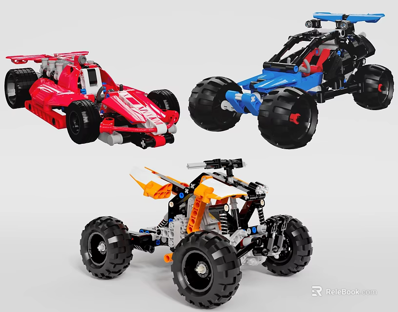 Colorful Electric Toy Cars Building Blocks Off Road Racing Models With Big Wheels 3d model 