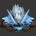Mythical Blue Frost Horned Creature Fantasy Character With Glowing Crystals And Brown Straps
