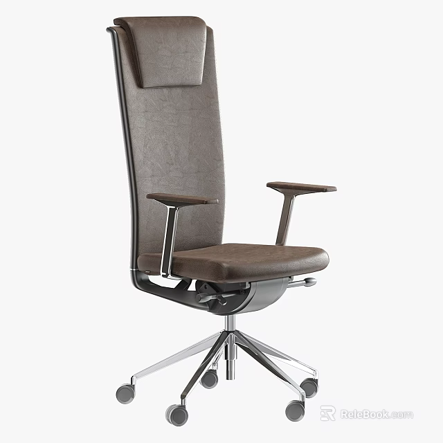 Modern Office Desk And Chair Set With High Back Armrests Brown Upholstery Metal Wheels 3d model 