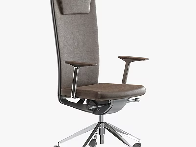 Modern Office Desk And Chair Set With High Back Armrests Brown Upholstery Metal Wheels 3d model