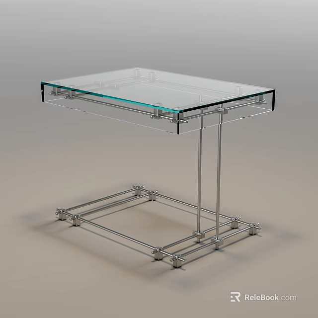Modern Side Table With Clear Glass Top And Sturdy Metal Frame For Living Room Decor 3d model 