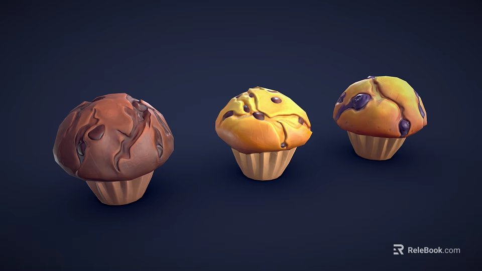 Delicious Assorted Muffins with Chocolate Chips Blueberry Toppings in Paper Cups 3d model 