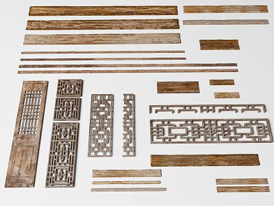 Wood and Stone Carved Decorative Components with Traditional Design Strips and Panels 3d model
