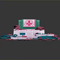 Pink Themed Retro Game Console With Controllers And Rose Decorations